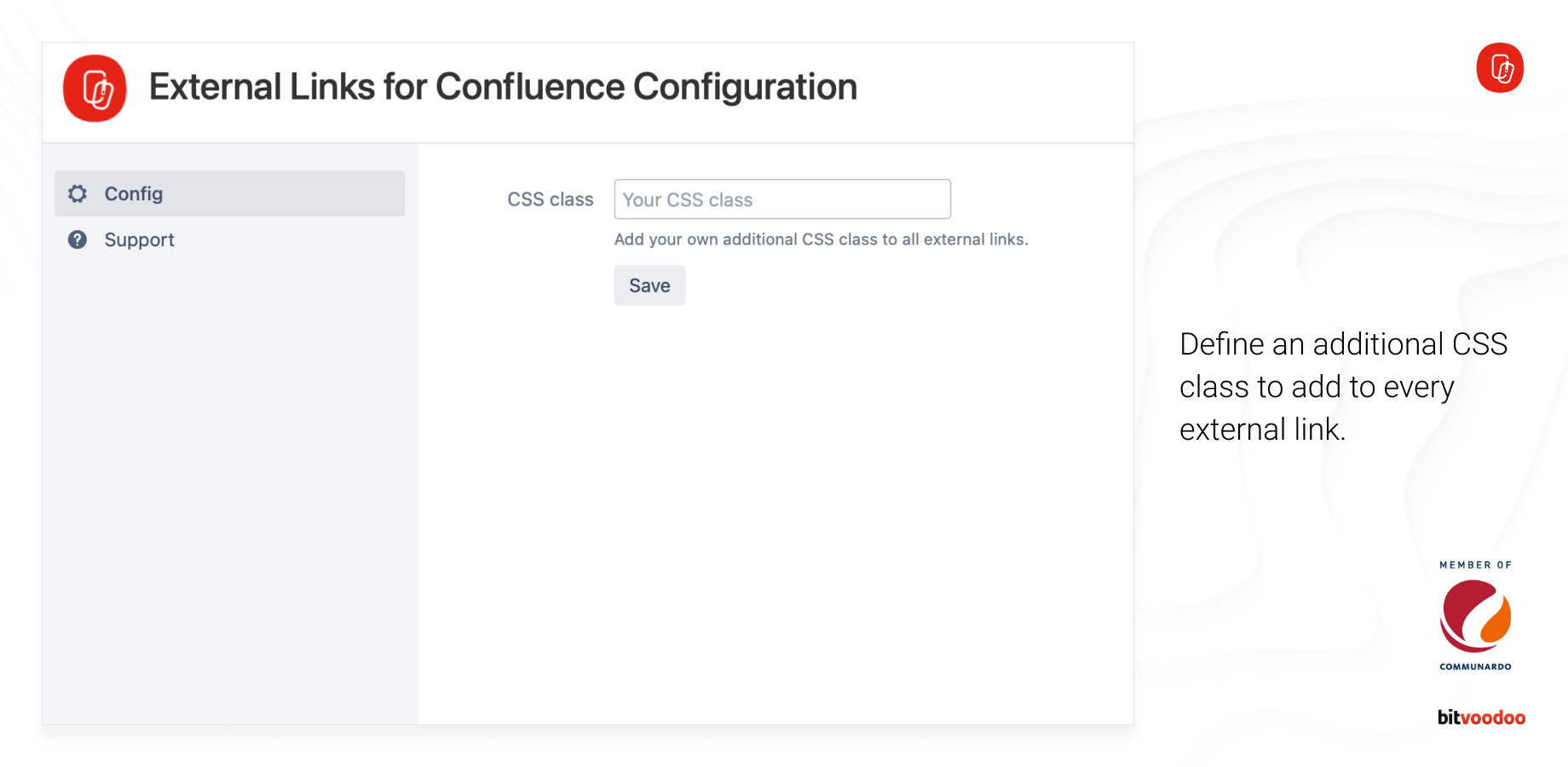 Define an additional CSS class to add to every external link.