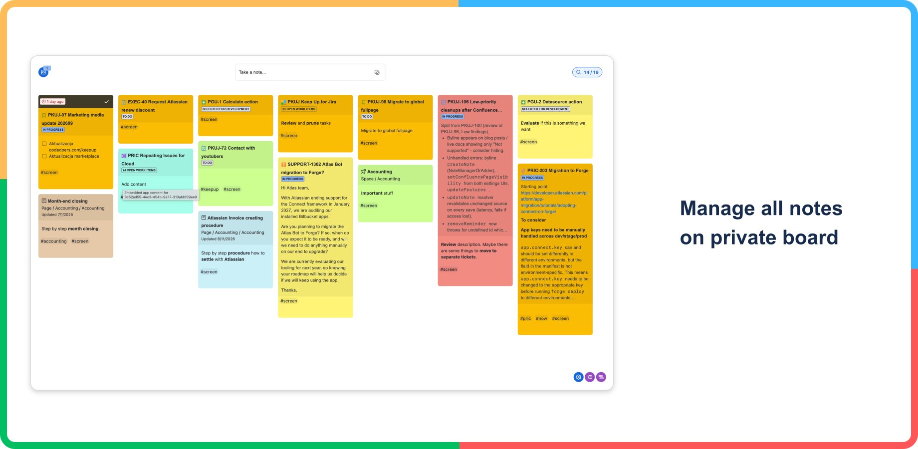 Private board with your notes and todos