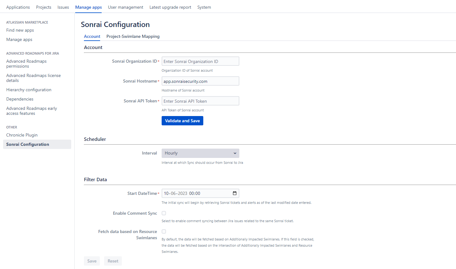 Sonrai App Configuration Page