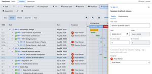 The task drawer: rename, re-date, reassign — every field writes back to Jira.