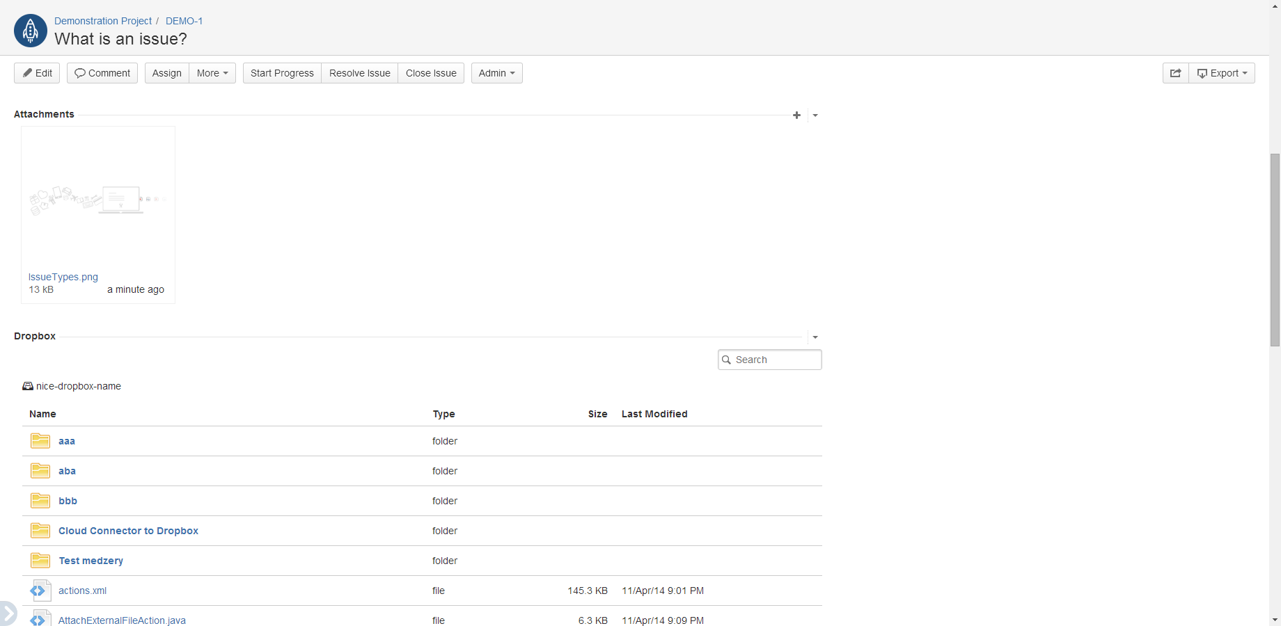 Display content of Dropbox accounts in issues