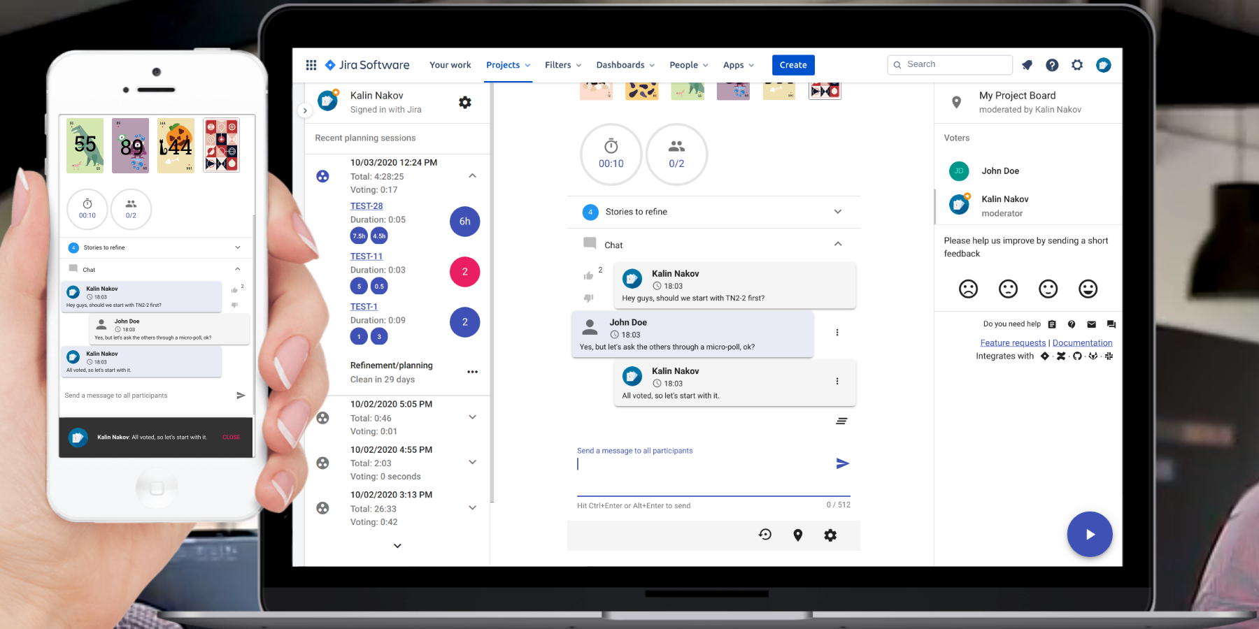 Chat and polls combined with audio sharing creates a great collaboration environment for discussing, refining and estimating stories.