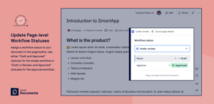 Assign a workflow status to your document in the page byline. Use either “Draft and Approved” statutes for the simple workflow or “Draft, In Review, and Approved” statuses for the approval workflow.