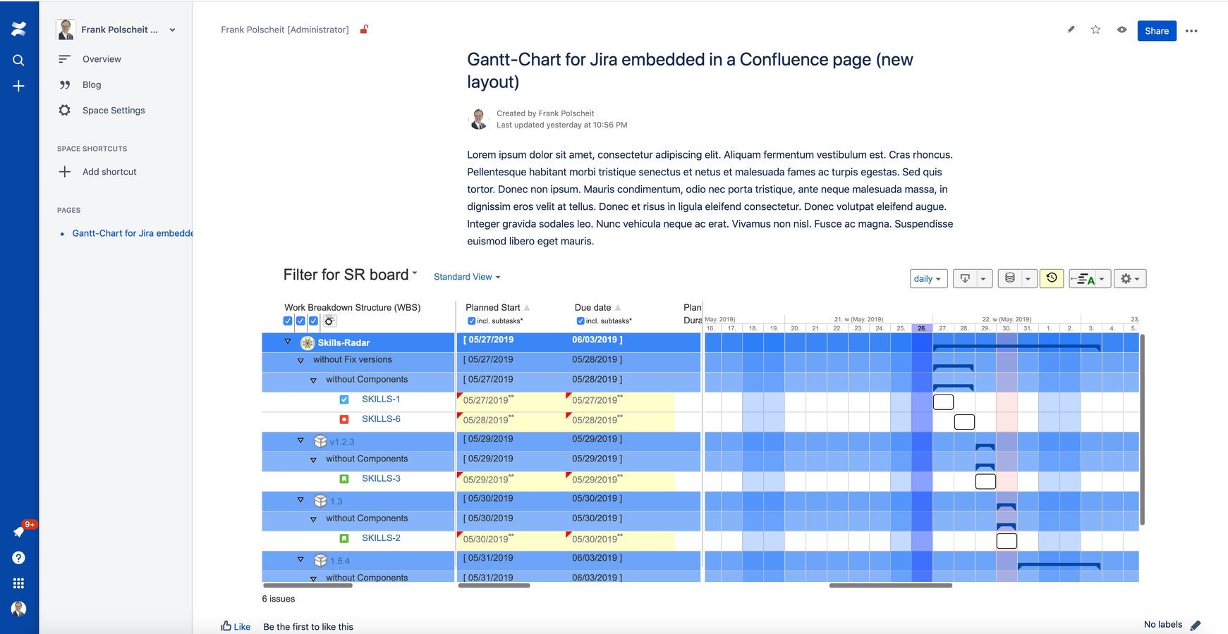 Display Gantt-Charts on a page (new page layout)