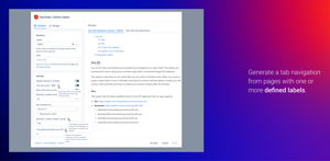 Generate a tab navigation from pages with one or more defined labels.