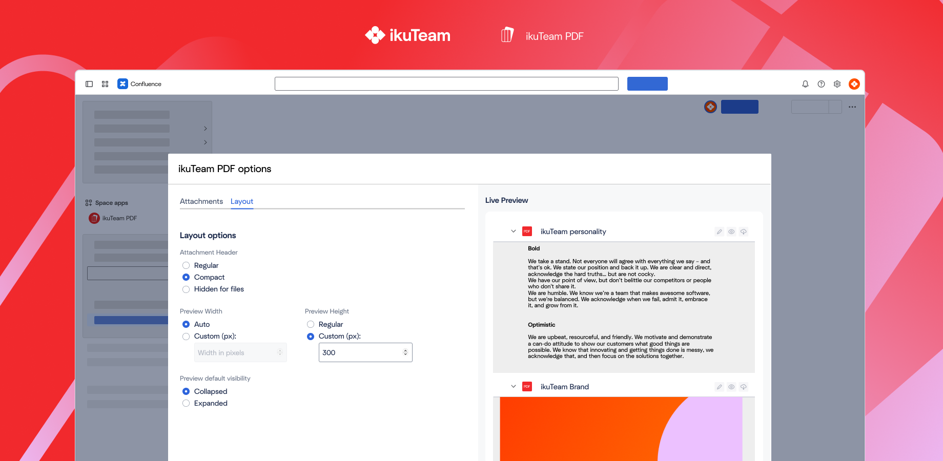 Customize how PDFs appear on Confluence pages with advanced layout and preview controls.
