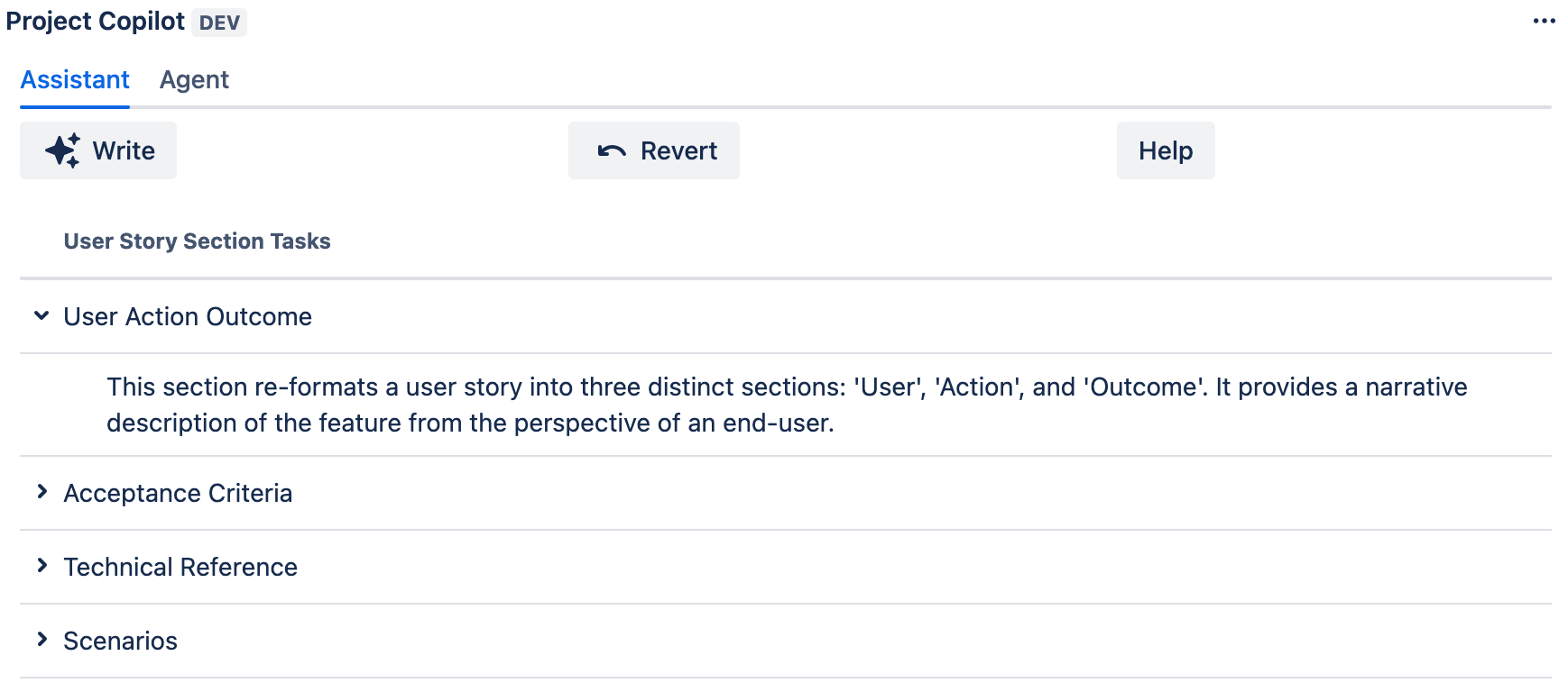 Project Copilot Assistant transforms issue drafts into code-ready documents with AI. Click 'Write' for formatted epics, user stories with acceptance criteria, tech references, and test scenarios. And to write sub-tasks.