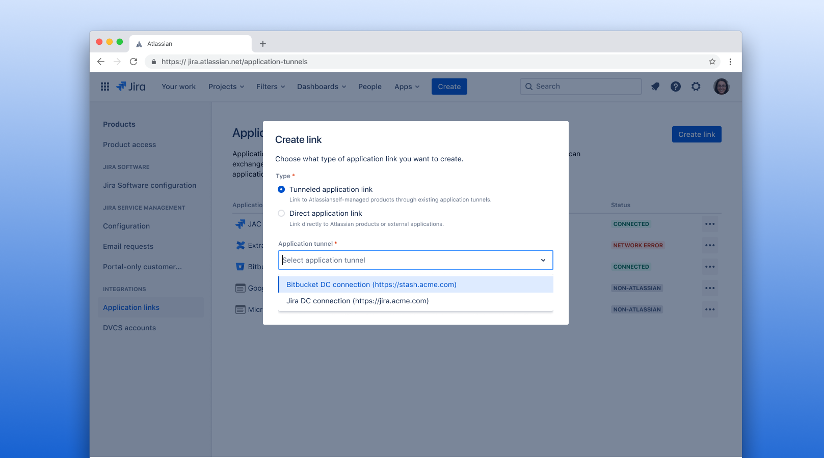Create tunneled application links