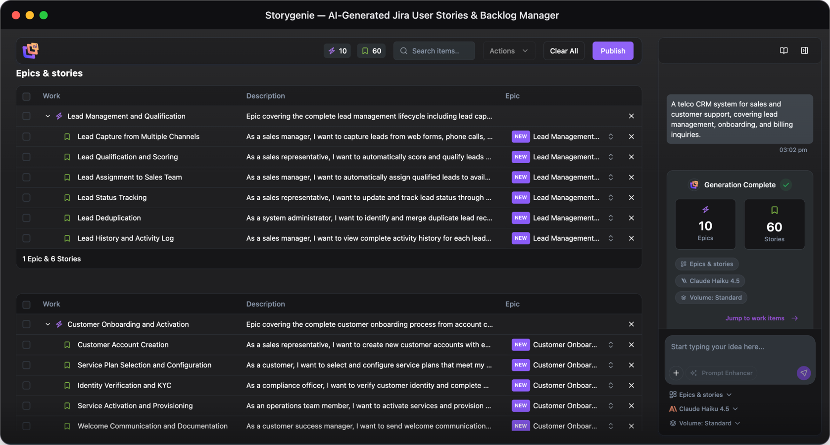 Take a single, basic prompt, click on the Prompt Enhancer and watch your prompt transform into a more detailed outline of your project or feature. Storygenie will then use this prompt to generate your desired output.