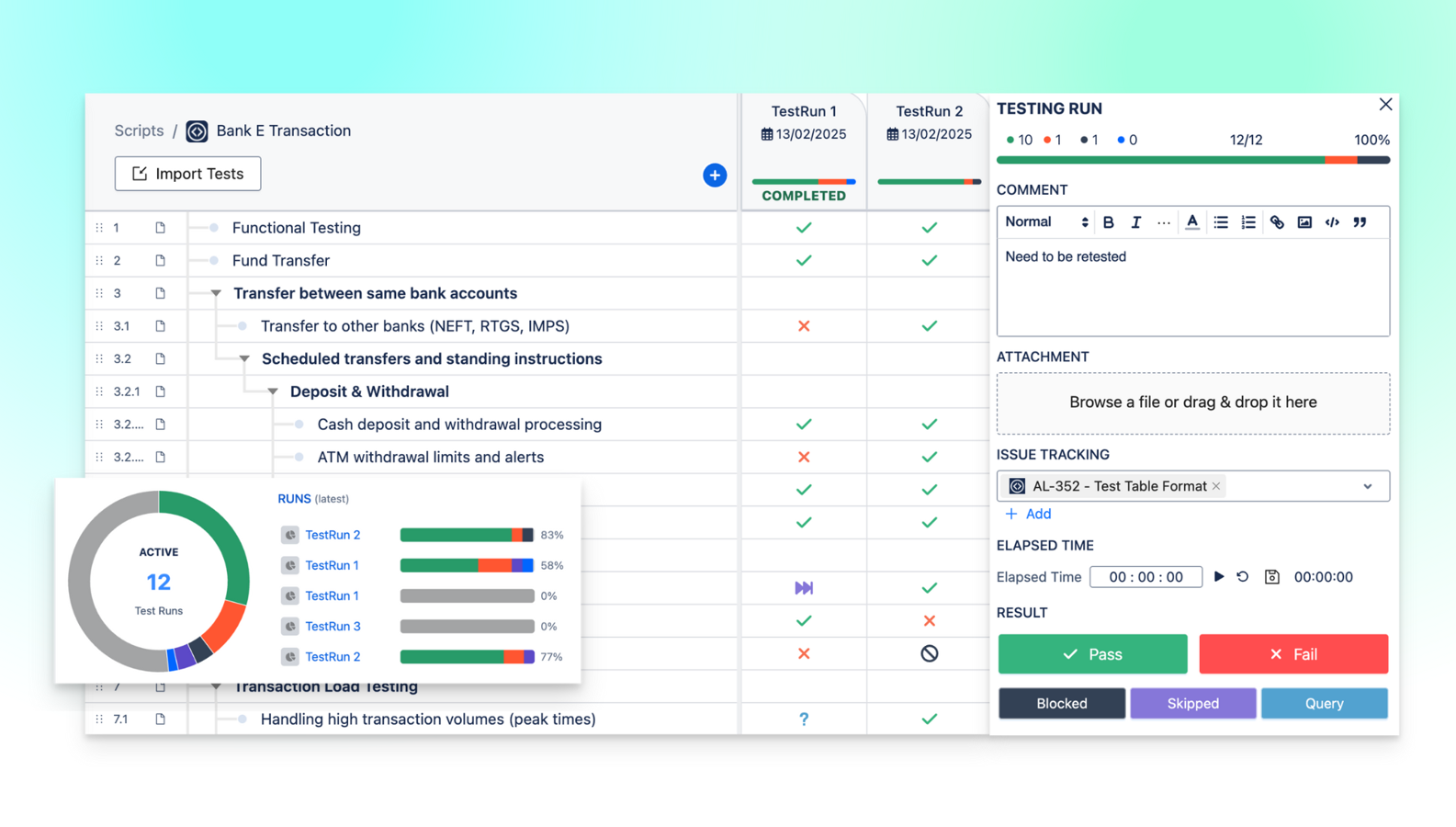 Quickly write test case with testing checklist, record results inline and generate reports