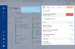 Track time right from your browser’s toolbar with a single click.