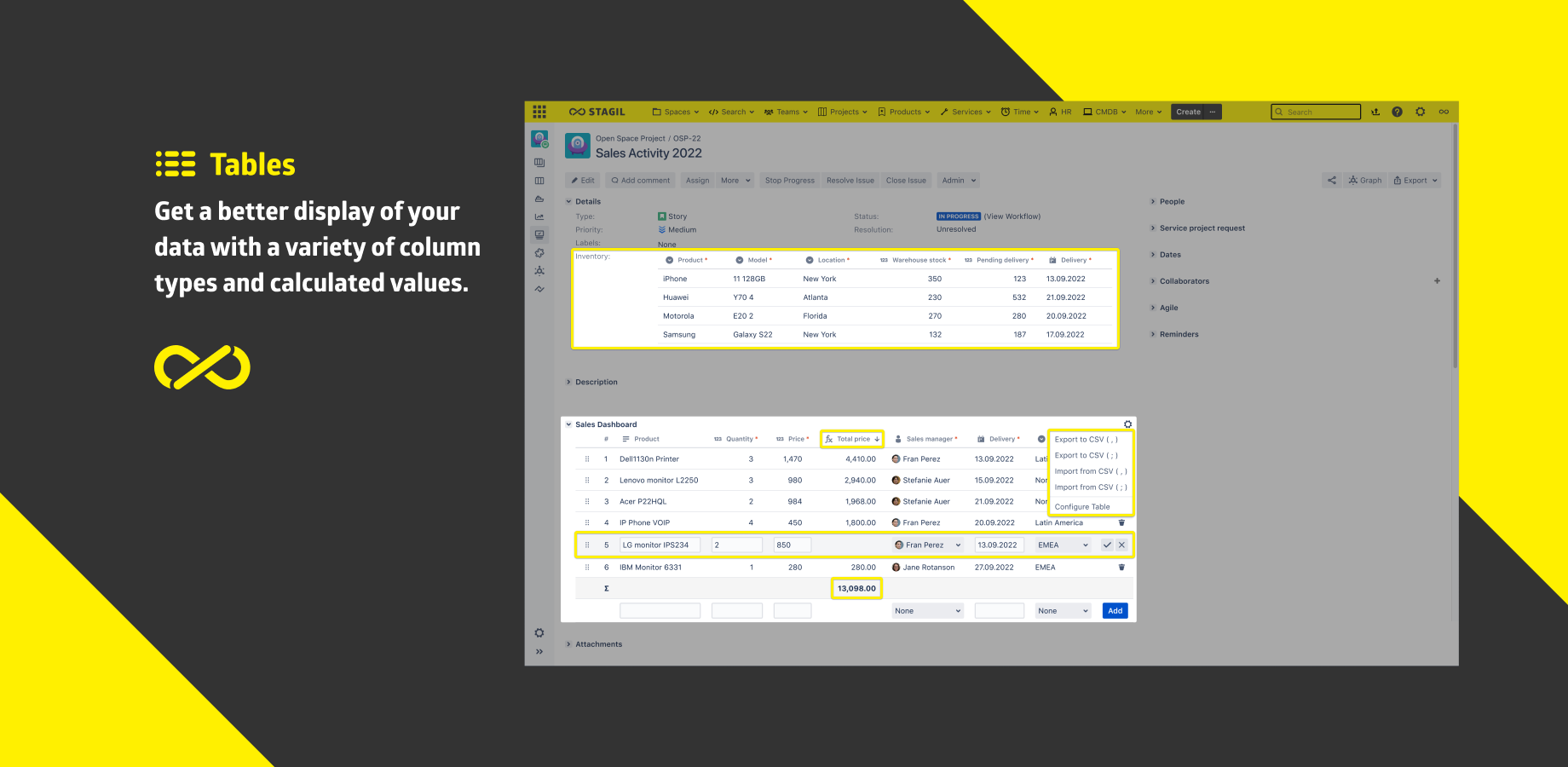 Store data sets in Jira table fields