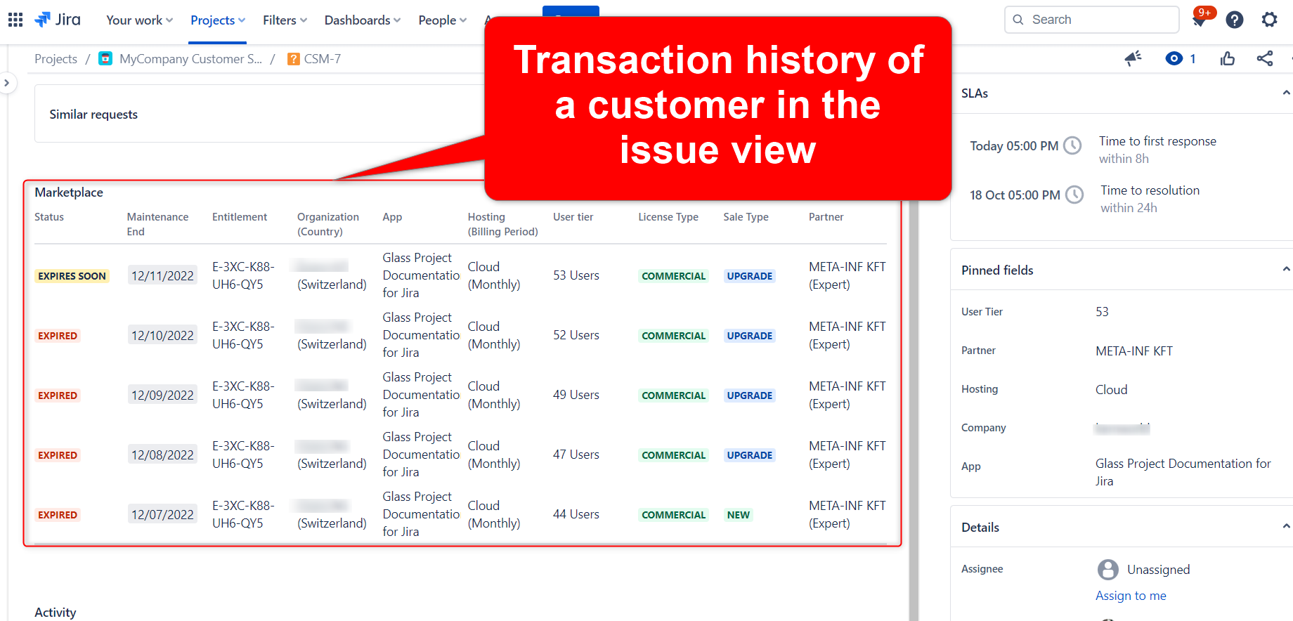 Transactional hstory of a customer
