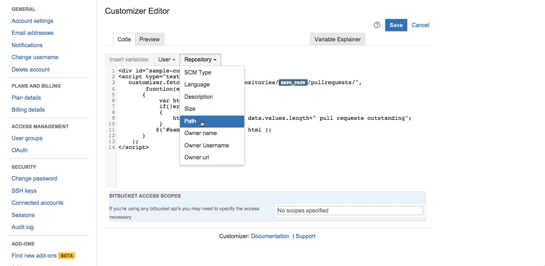 Edit content and links and use Bitbucket content