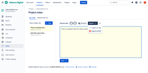 Exporting options. Export your note as TEXT or PDF.