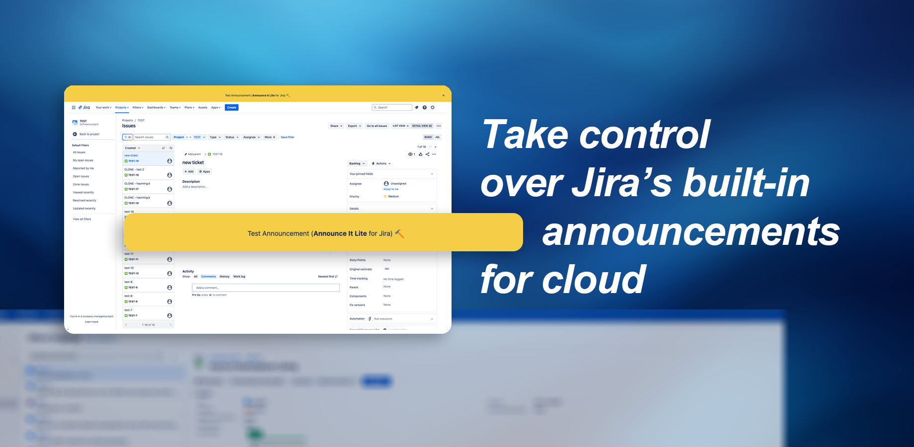Enhance Jira’s announcements with customizable scheduling options  and control when and if banners are delivered. These features make managing announcement scheduling, Jira notifications, and team updates effortless.​