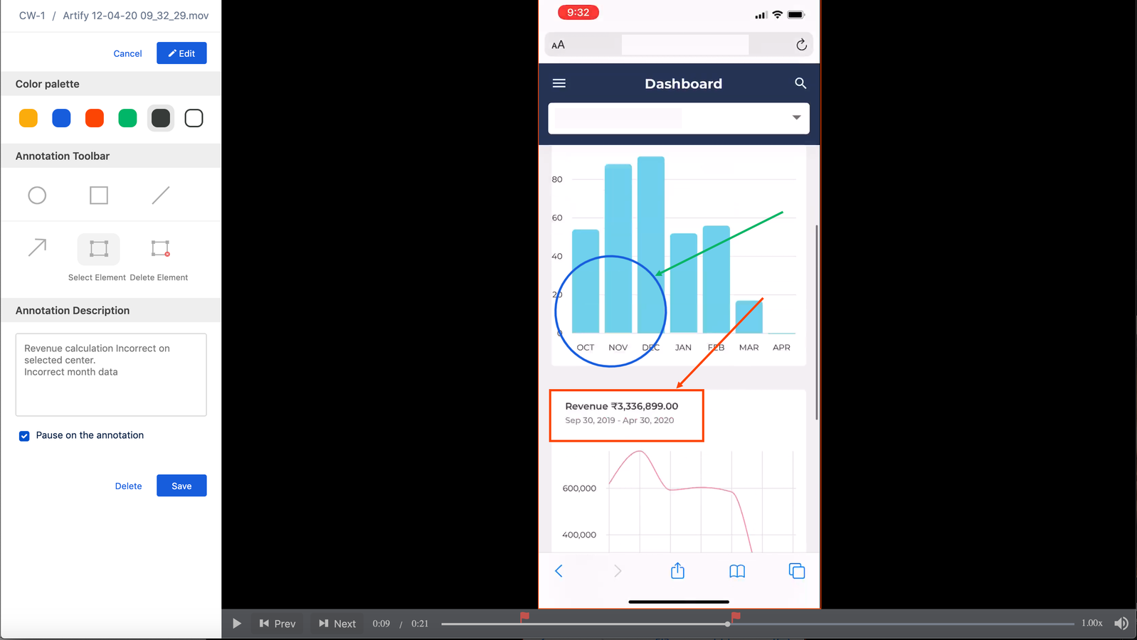 Clear, transparent video bug reports with visual and text annotations
