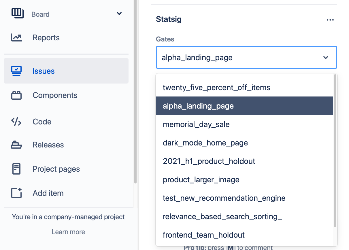 Link Statsig feature gates