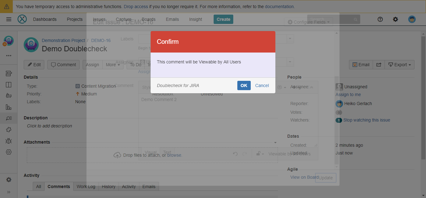 Confirm in edit issue screen