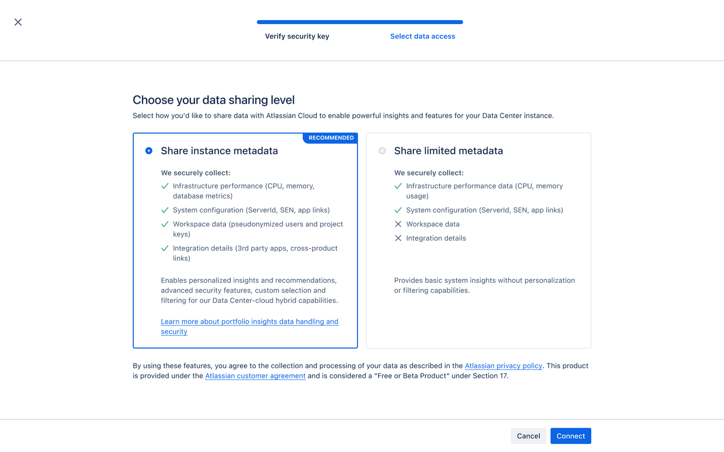 Data sharing level selection
