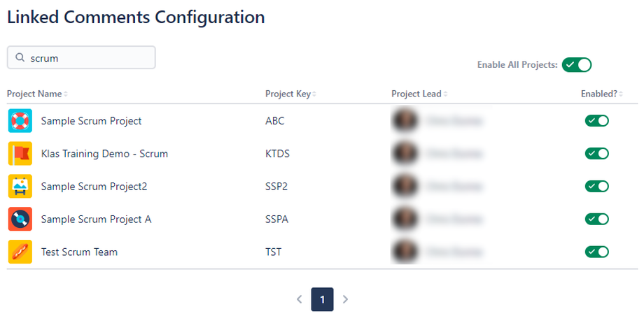 Choose which projects to enable