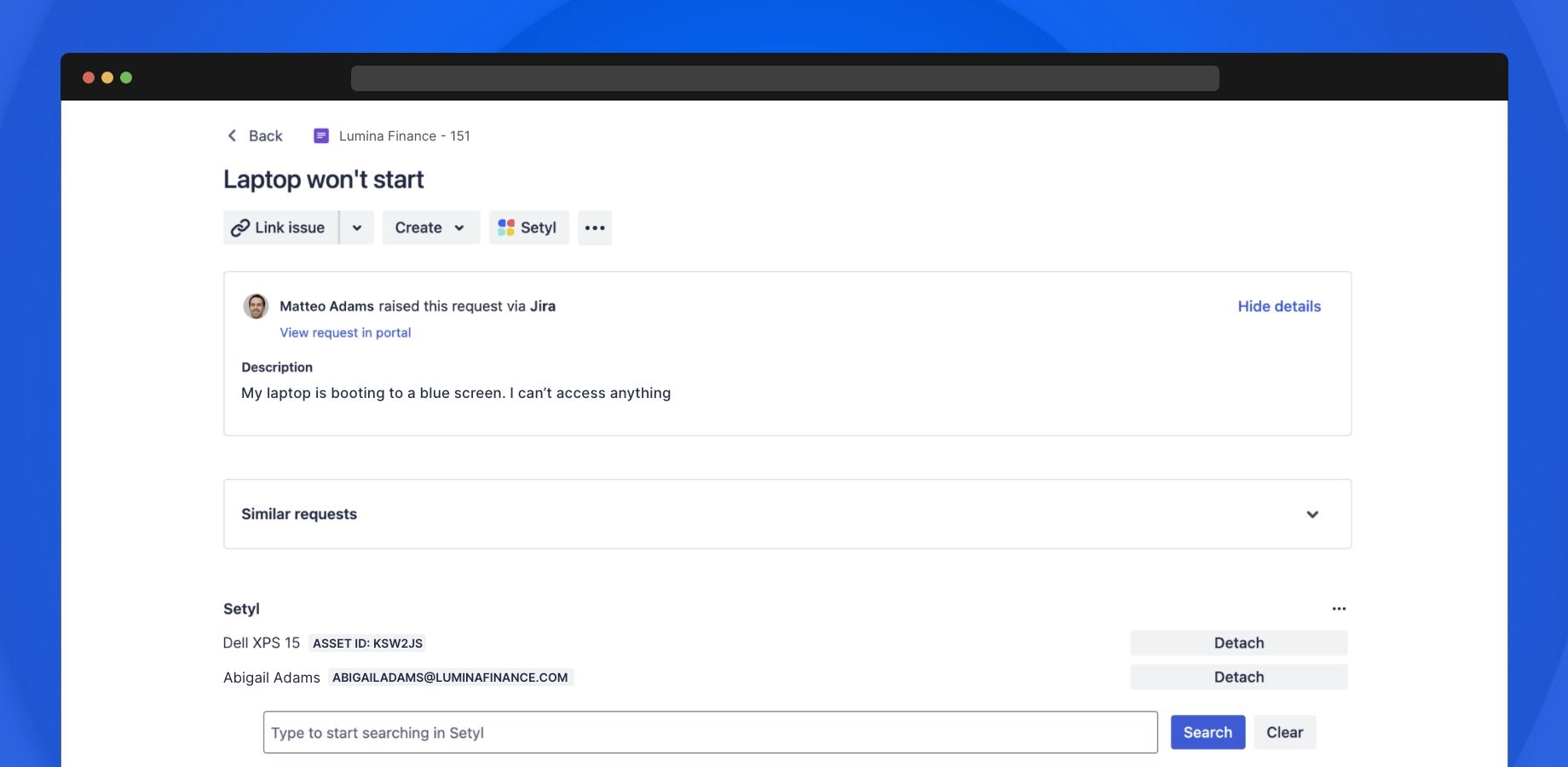 Link Setyl records to Jira issues