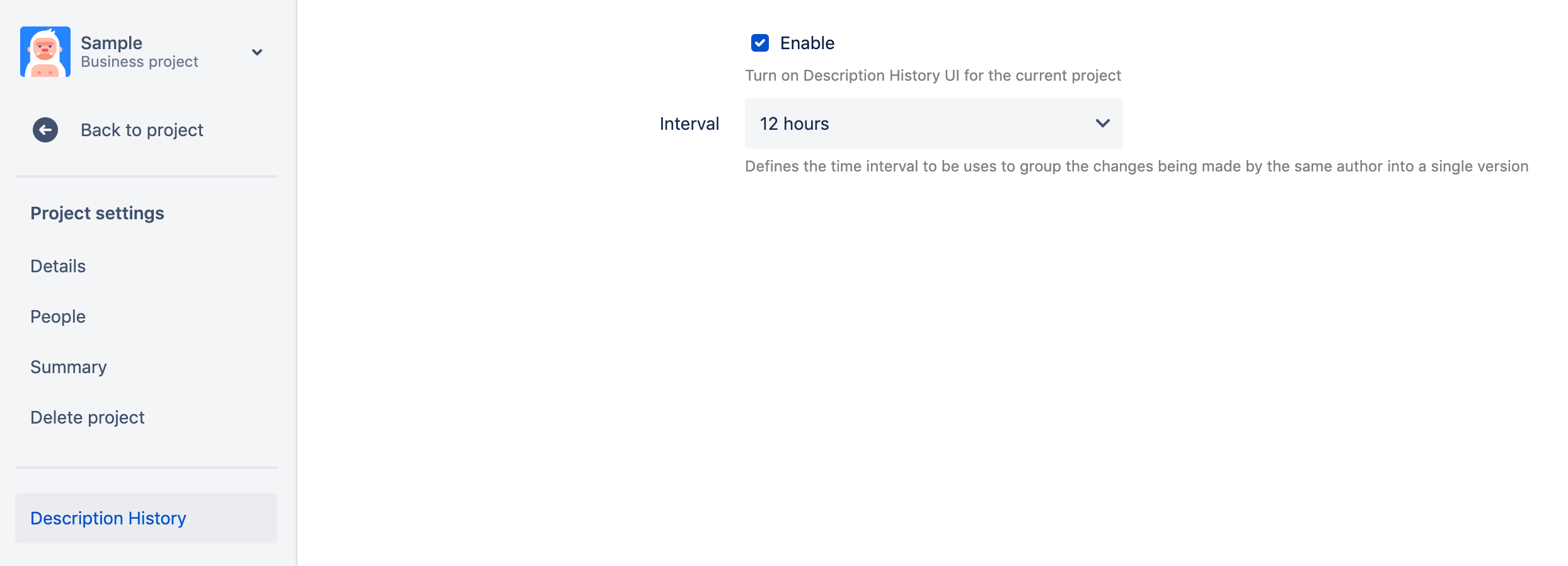 Feature could be enabled per Jira project with configurable interval to group changes made by same author
