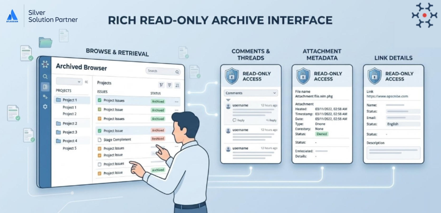 Rich, ALM-Like Read-Only UI.Users can browse archived projects, explore work item details, review attachments and comments, and trace links all through a familiar ALM-style interface