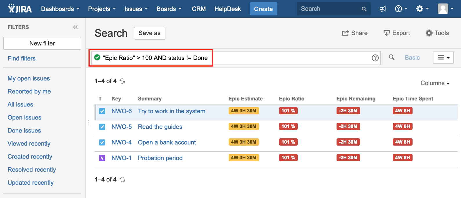 Reveal the problems using JQL