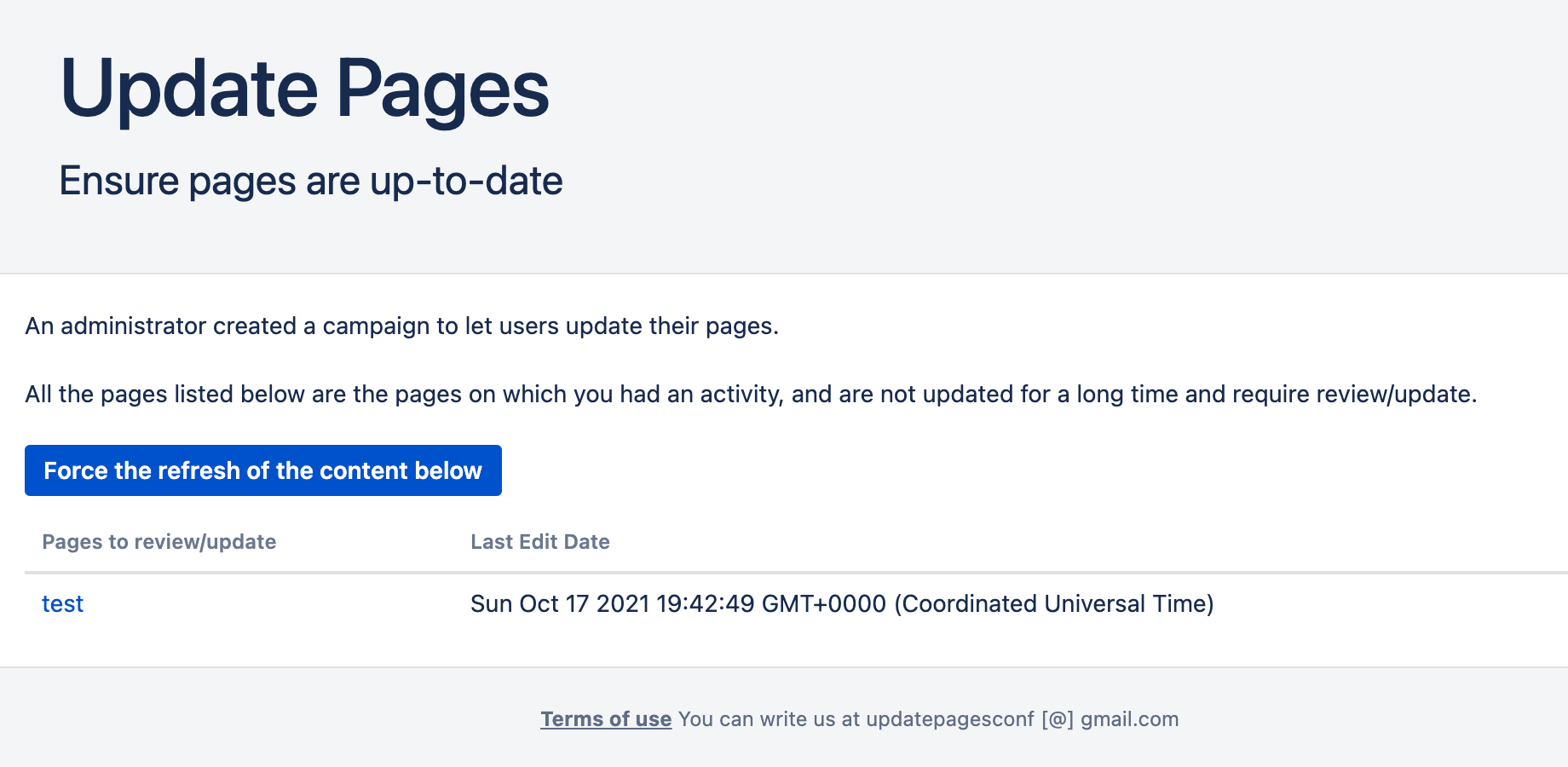 List of all pages that a user should review/update