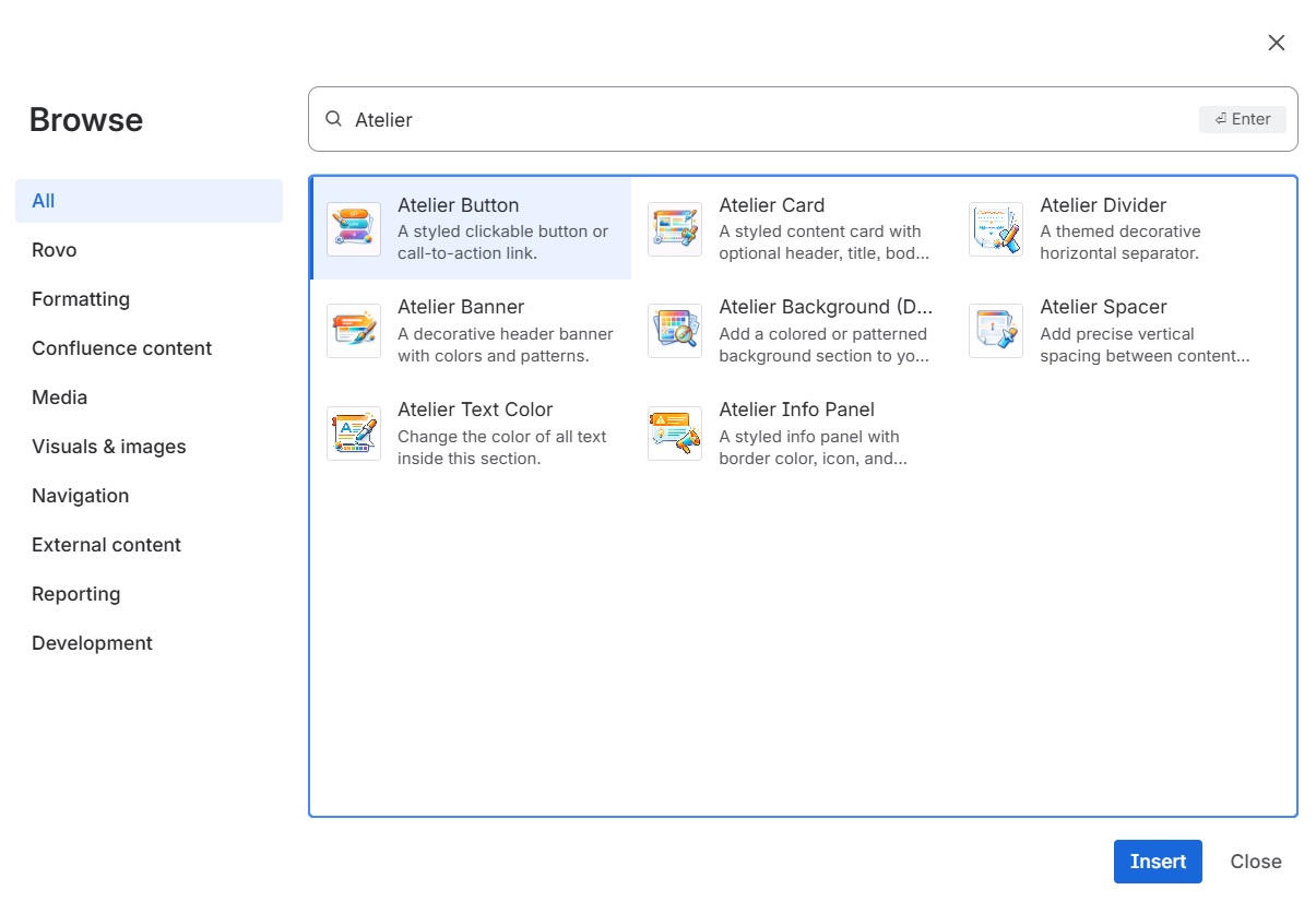 The selection list of all Atelier macros on the Macro Browse list