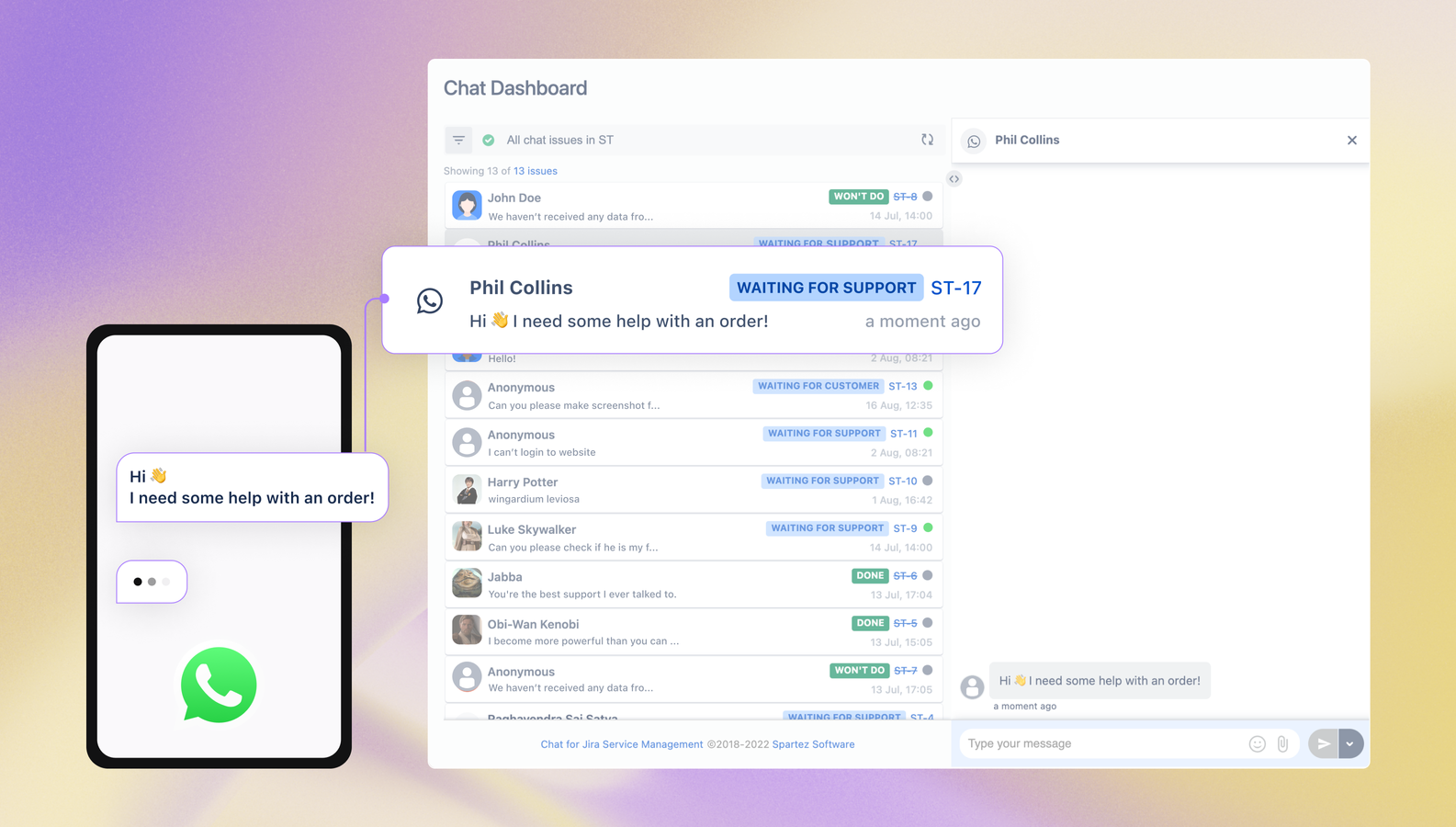 Seamless WhatsApp Business integration. Reply to WhatsApp messages in Jira and customers will receive these messages instantly within WhatsApp.
