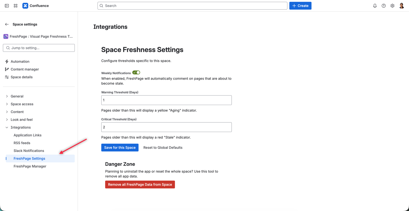 Easily customize how many days before a page is marked as Aging or Stale.