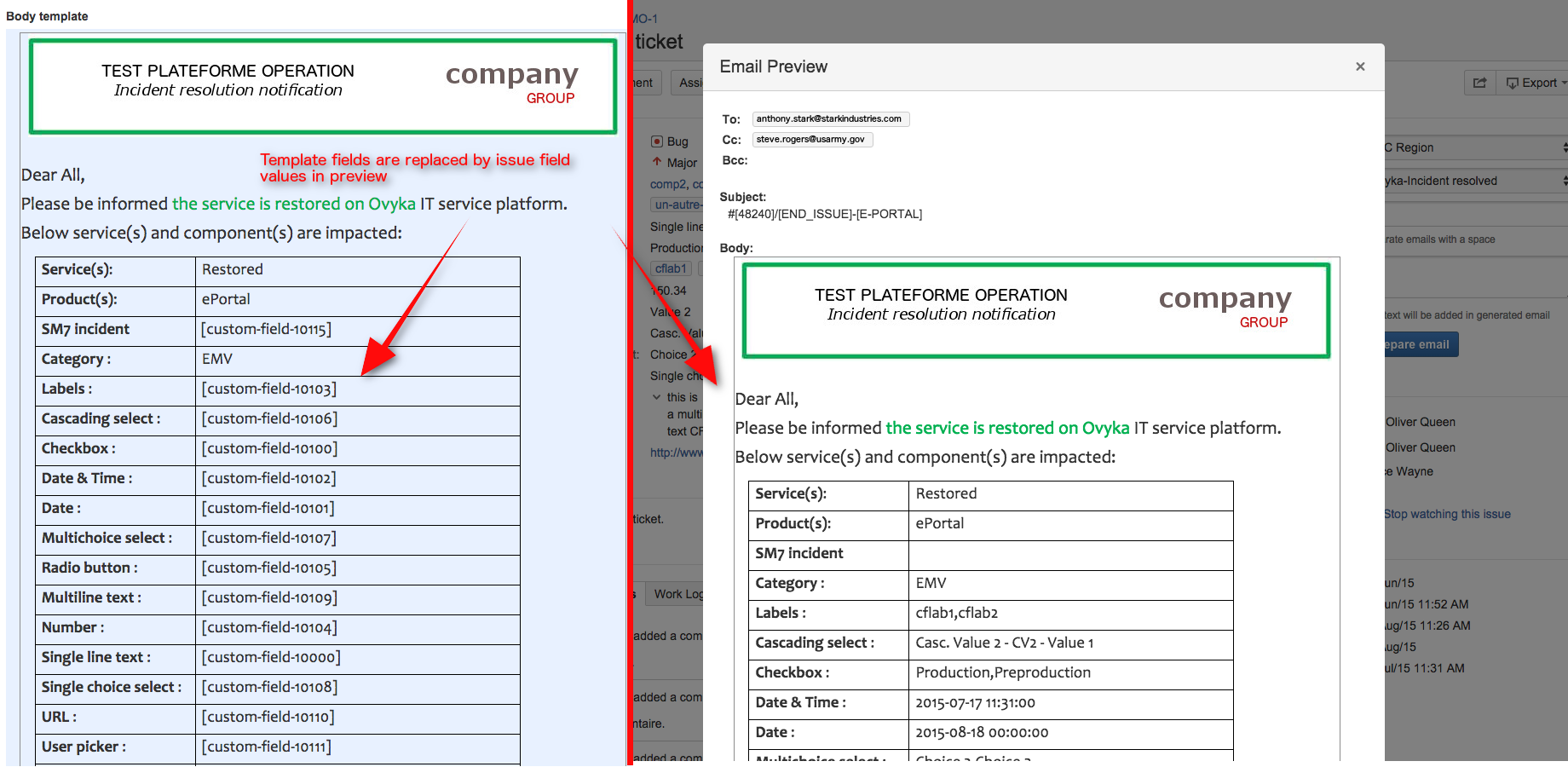 Preview notification mails based on your templates