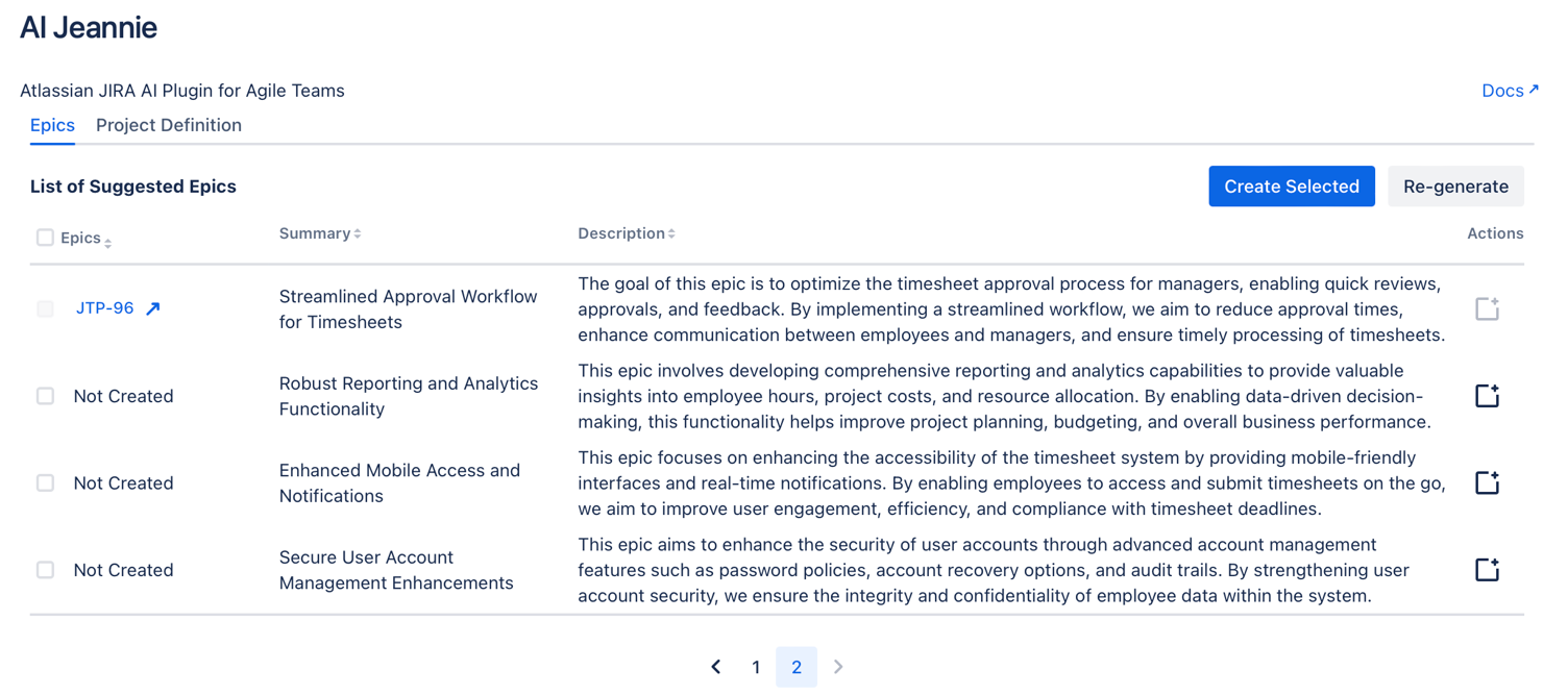 Generate Predictive Epics and User Stories