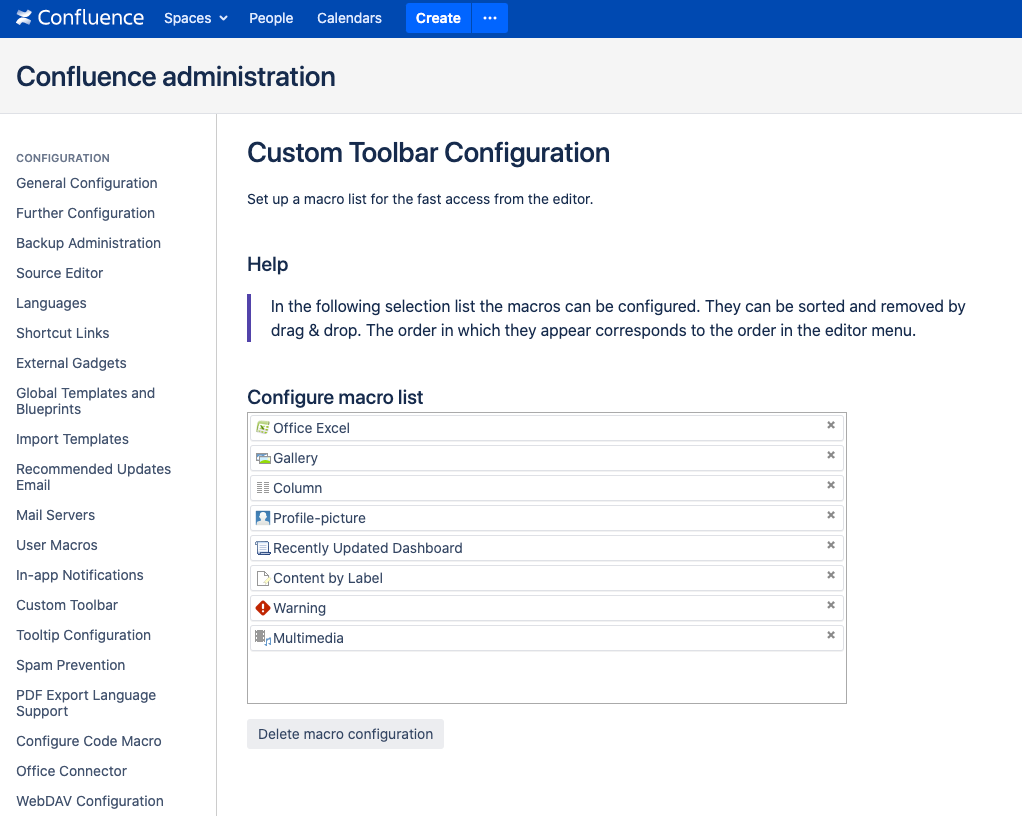 Configuration menu