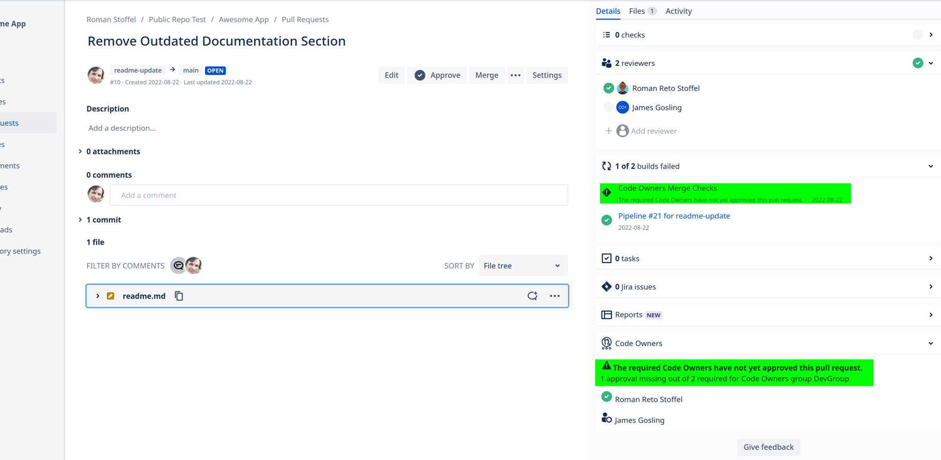 Prevent merges without reviews by Owners