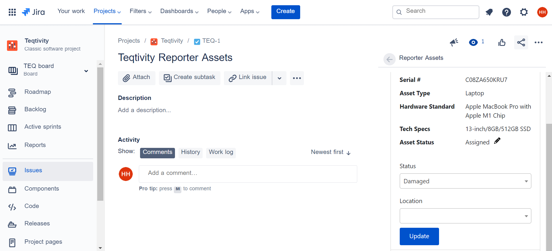 Modify reporters assets in Jira