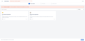 The new contract wizard lets you add signer slots, assign role labels, and link the contract to a Jira work item, all before sending a single notification.