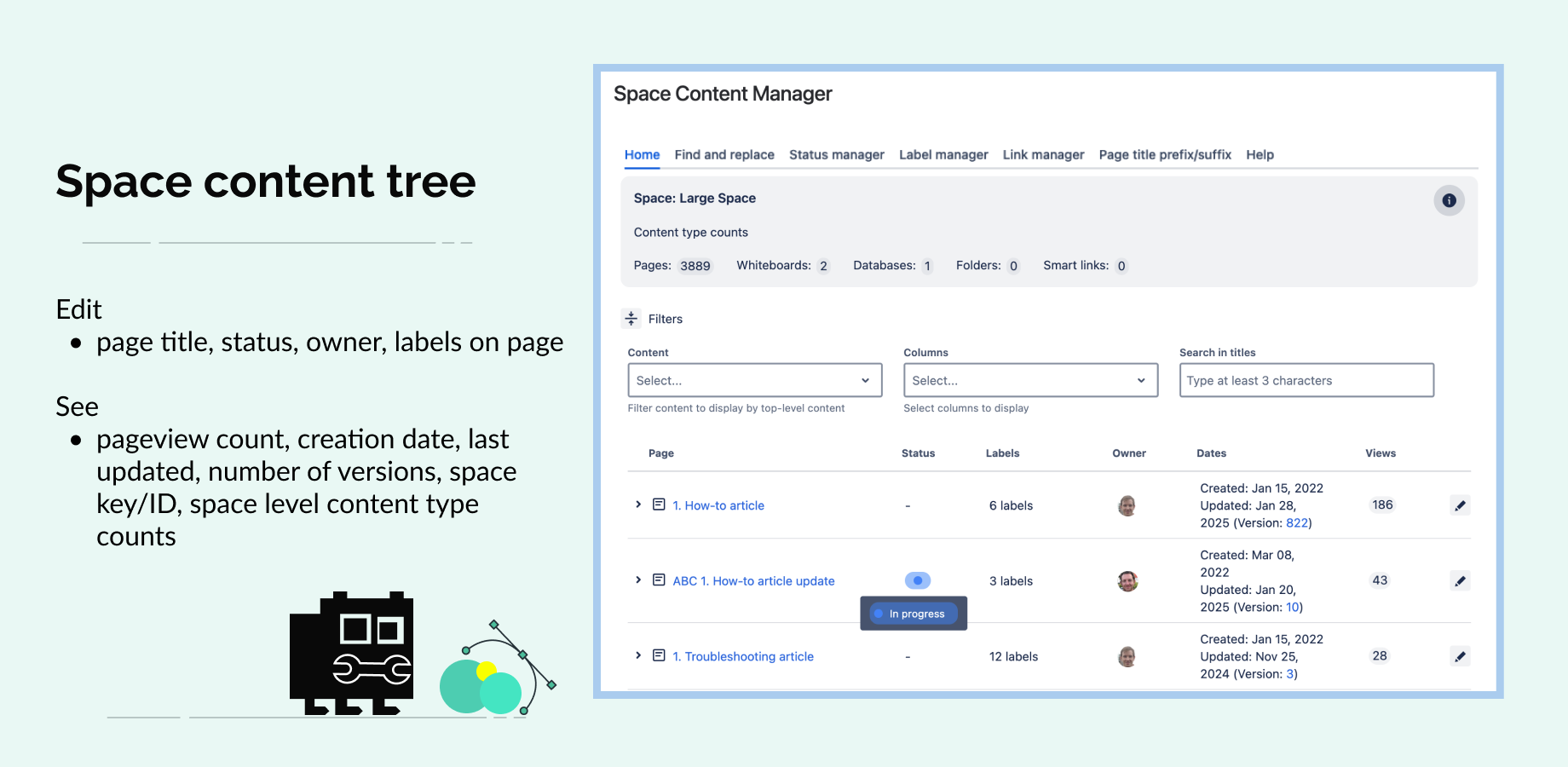 Space overview content tree