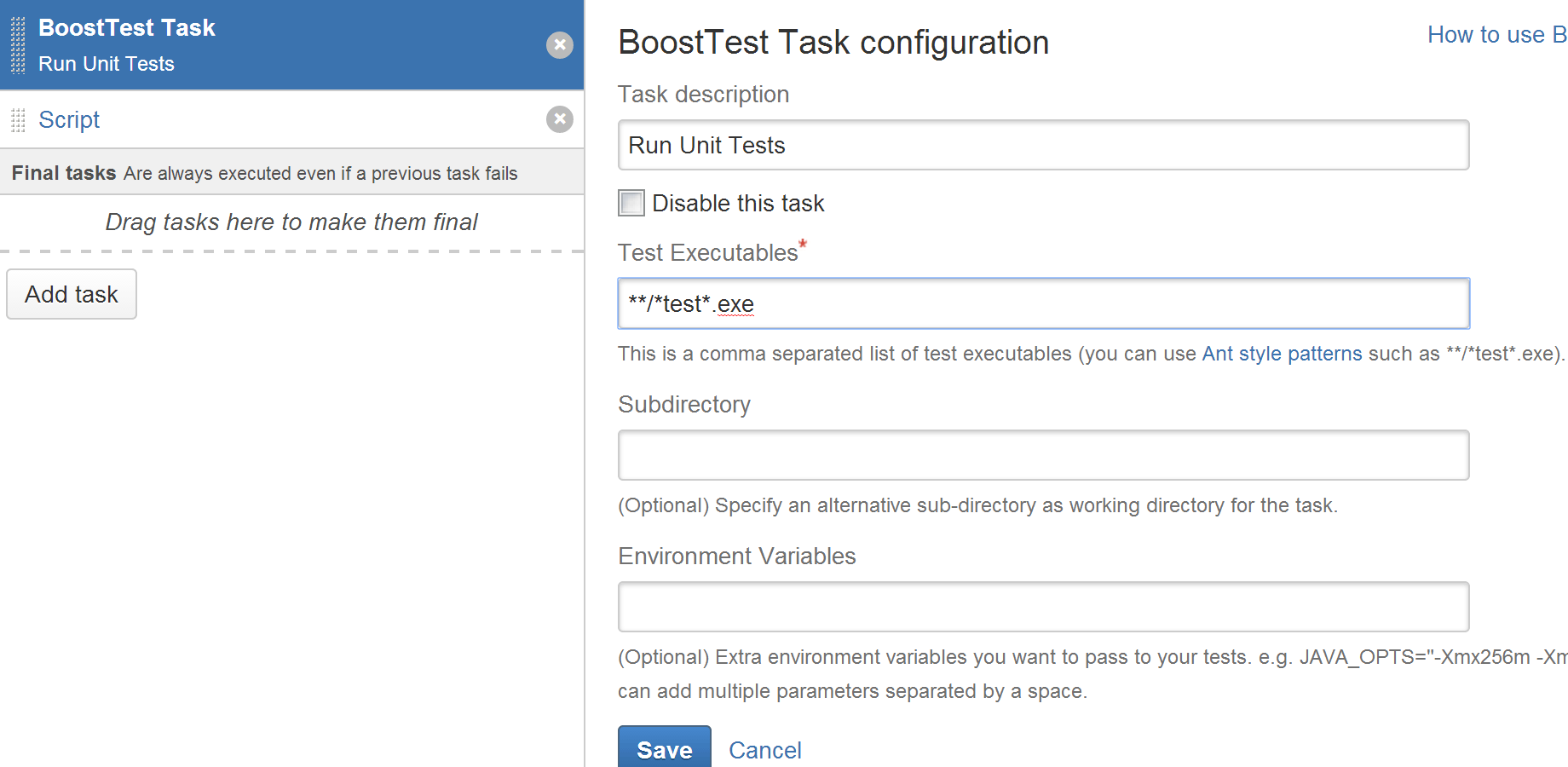 Task parameters.