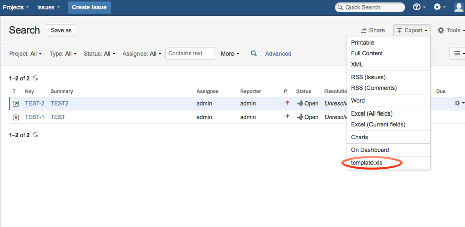 Jira search page