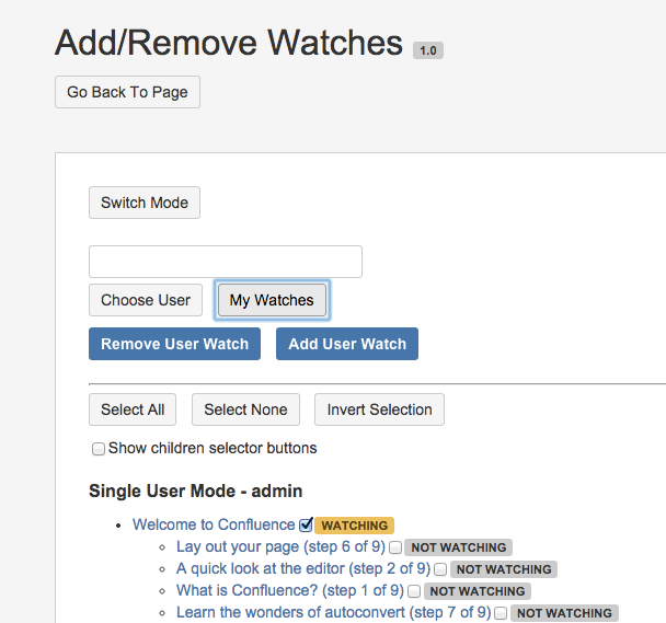 Add or remove watches by selecting the checkboxes
