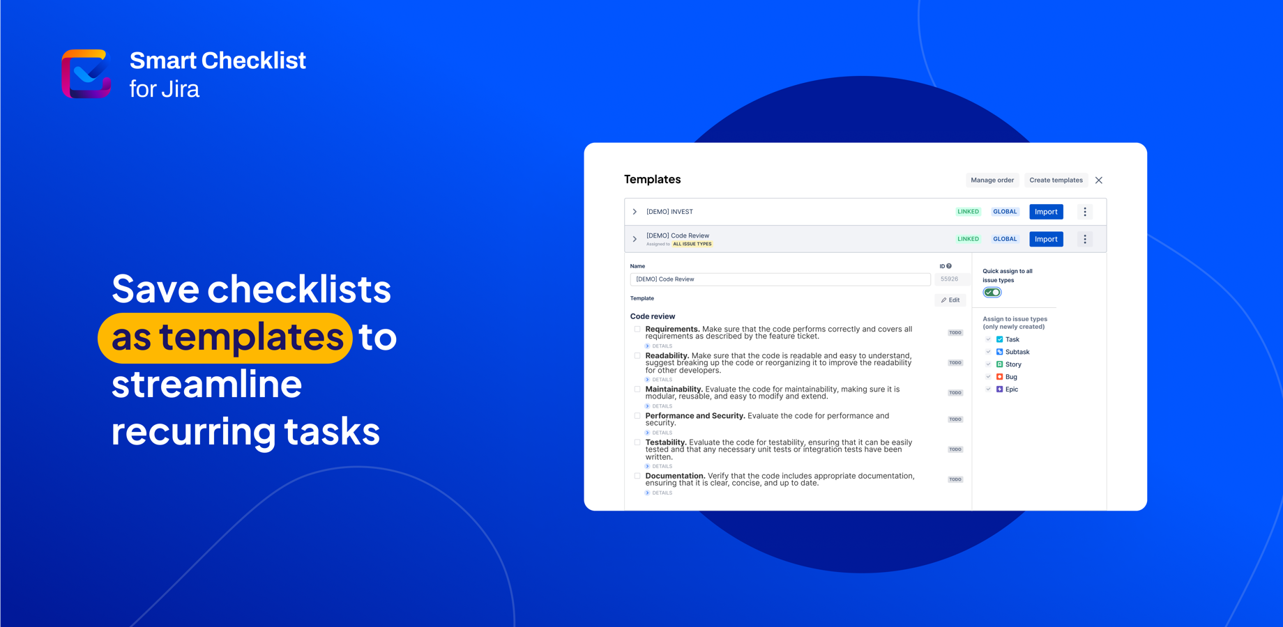 Save time with checklist templates and streamline recurring tasks with Smart Checklist for Jira