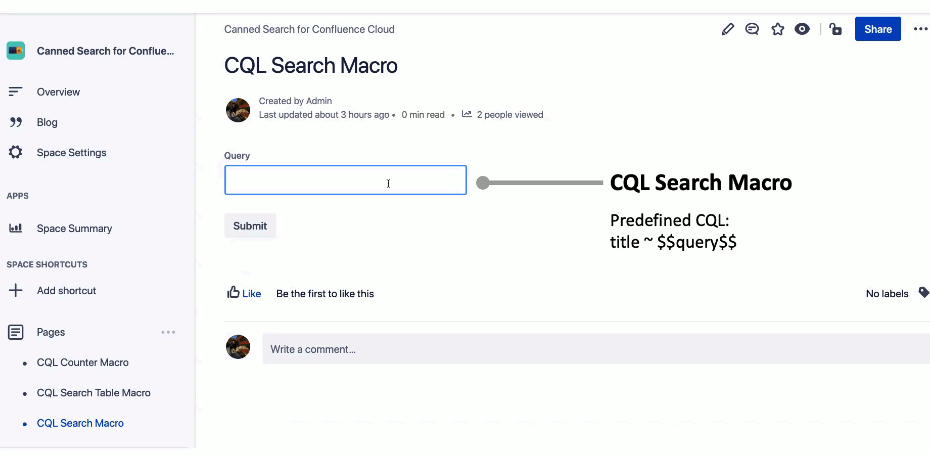 CQL Search Macro