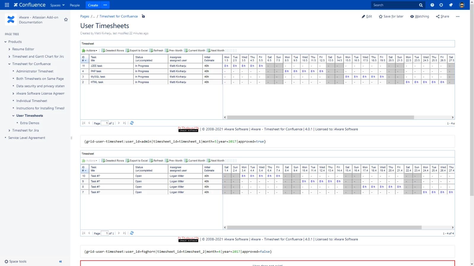 User Timesheets