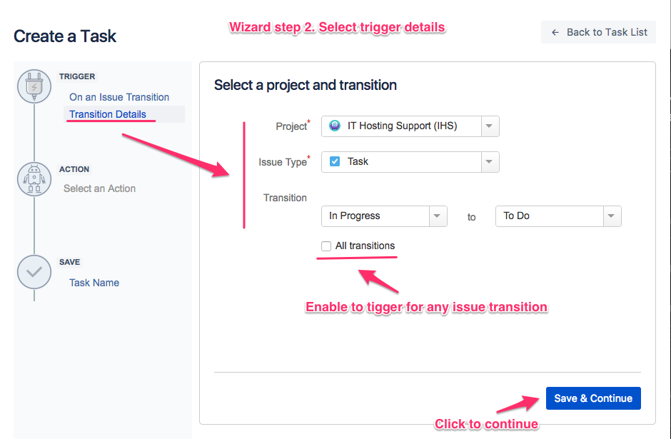 Configure transition details