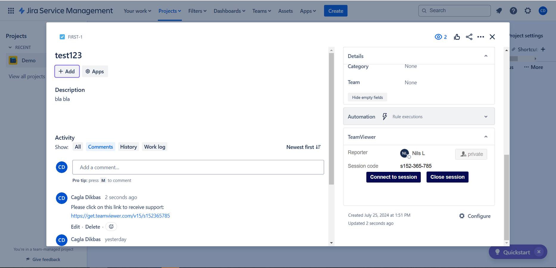 Create session invites and share with one-click