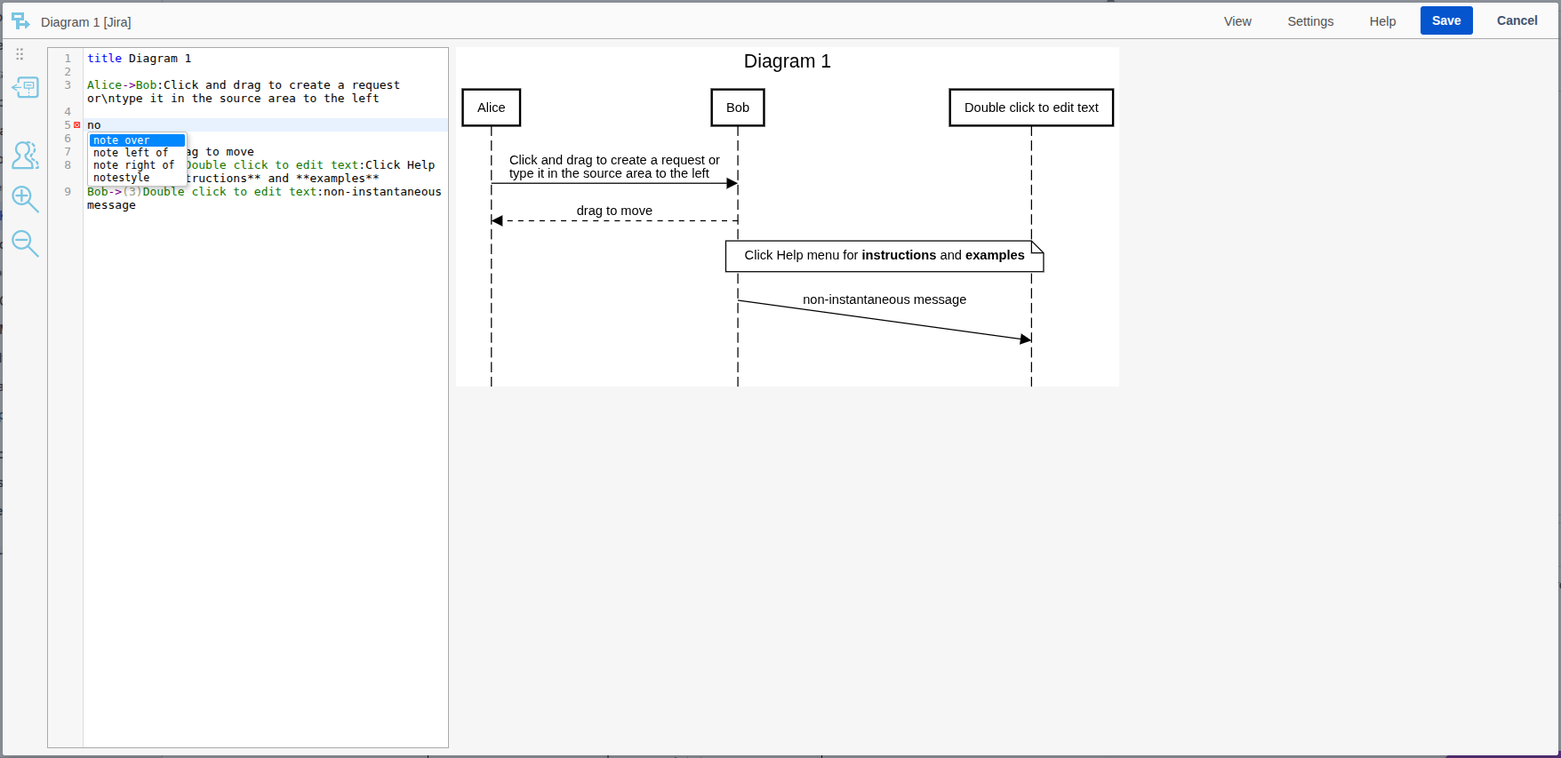 adding a new note by typing in the source area