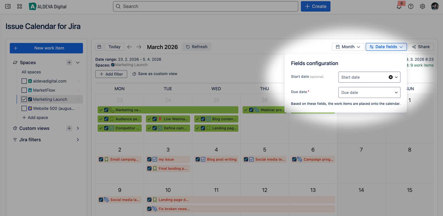 Choose which dates drive your calendar (start, due, both or custom fields)